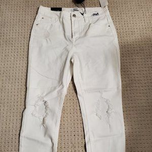 Kensie Women/Girl High Rise White Jeans with Distressed Knee Size 6/28 NWT!